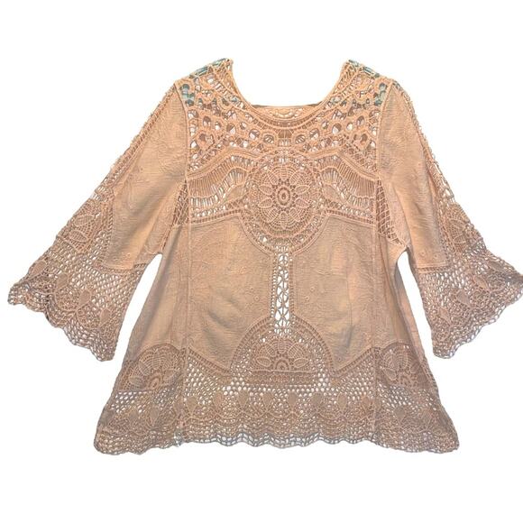 NATURAL UNIQUE CROCHET DESIGN TUNIC size Large - Picture 1 of 12